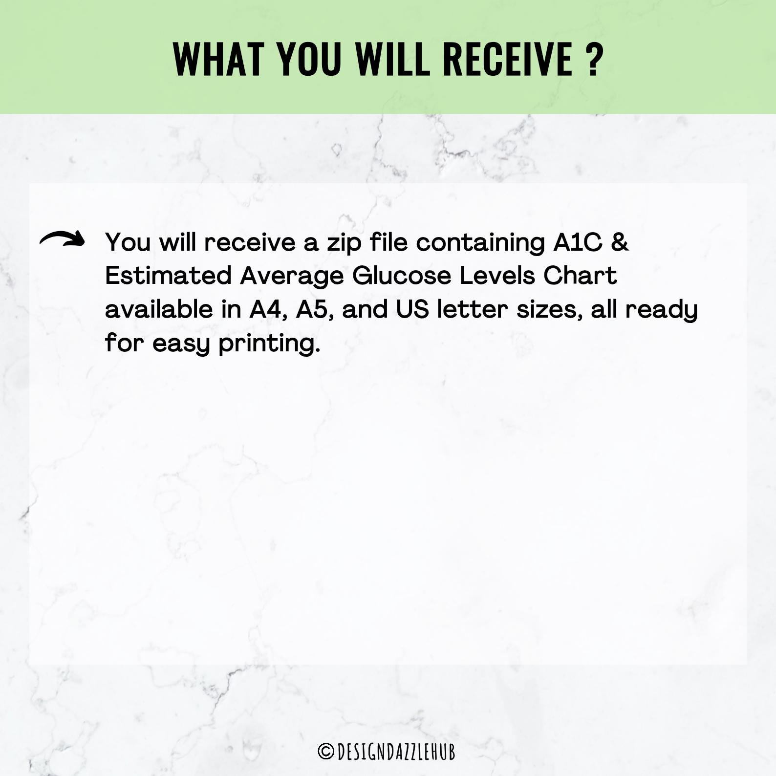 A1C & Estimated Glucose Level Chart: Diabetes Tracker (digital Download