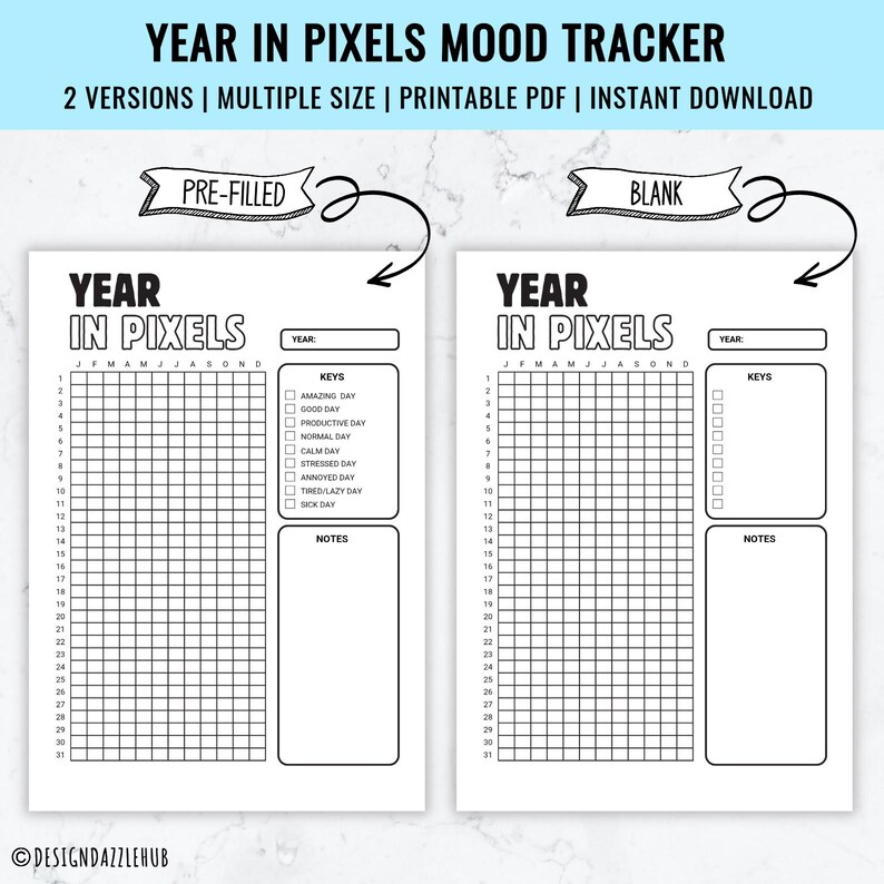 Year in Pixels Mood Tracker | Printable A4/A5 (digital Download) - Etsy ...