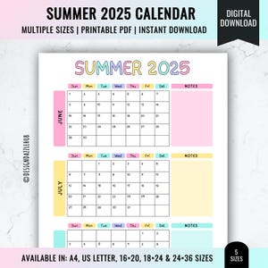 2025 Summer Calendar Printable | Kids Summer Activity Poster & Bucket List | Family Summer Planner 2025