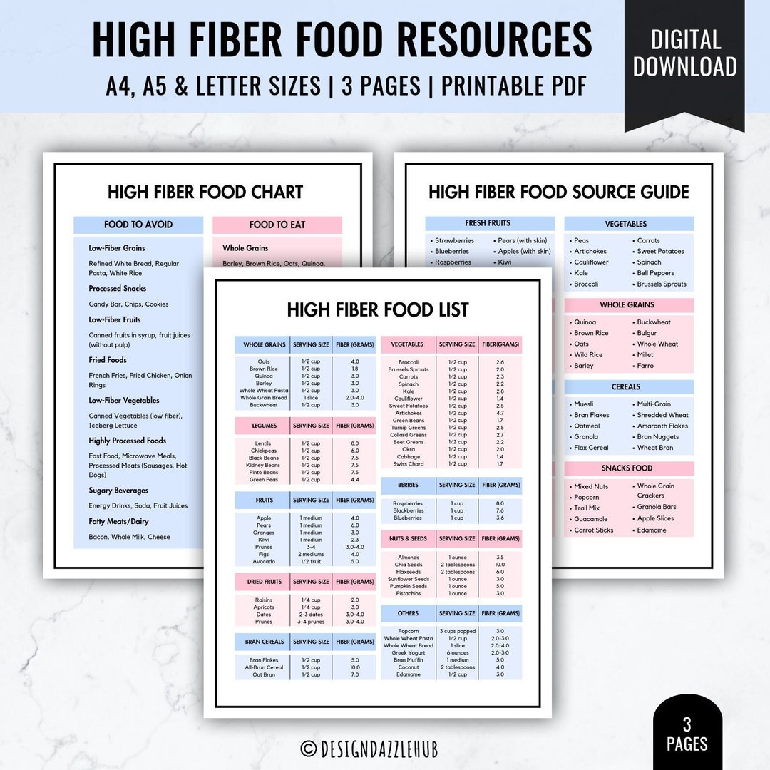 High Fiber Food Guide: List, Chart, & Source (PDF Download) - Etsy