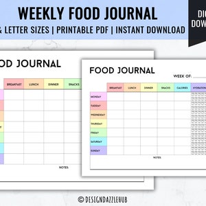 Printable Weekly Food Journal | Food Planner PDF | Water Tracker | Daily Calorie Tracker | Meal Tracker | Food Diary Digital | Fitness Diet