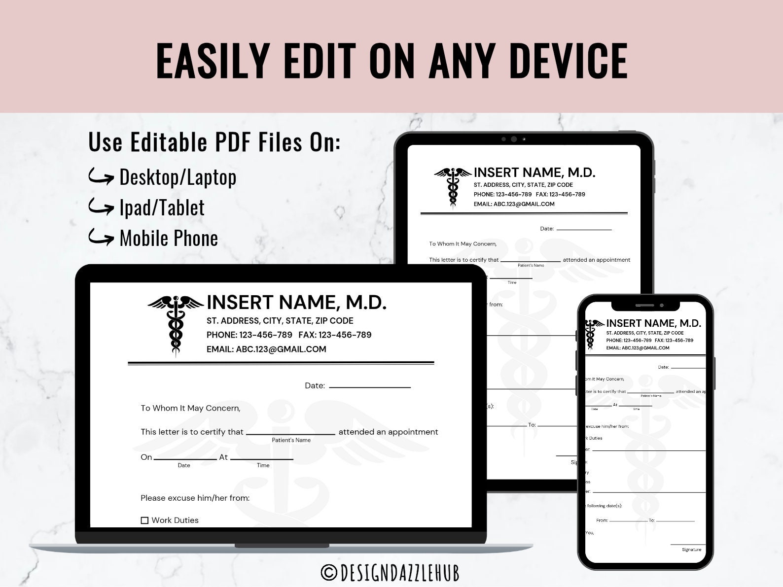 Editable Doctor Excuse Note | Printable Drs Note Template for Work or ...