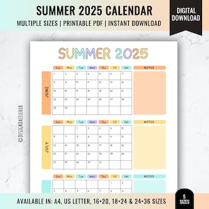 2025 Summer Calendar Printable | Kids Summer Activity Poster & Bucket List | Family Summer Planner 2025