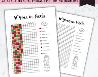 Year in Pixels Tracker | Mood & Activity Journal (Digital Download)