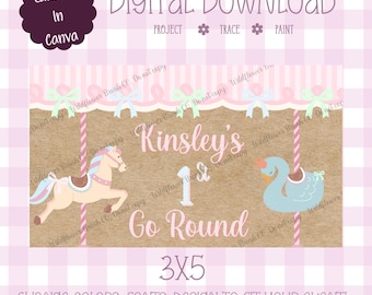 First Go Round Birthday Banner Template: Editable Canva Design (Digital Download)