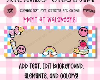 Colorful School Banner Border Template: Editable Canva Design (Digital Download) 2x6 Printable Walgreens Banner Mock Up/Template