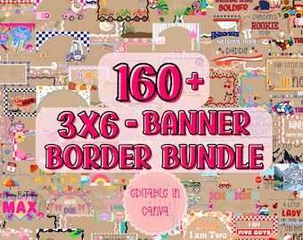 160+ Banner Border Templates: Editable Canva Design (Digital Download) MEGA 3x6 Banner Mock Up and Template Border Bundle