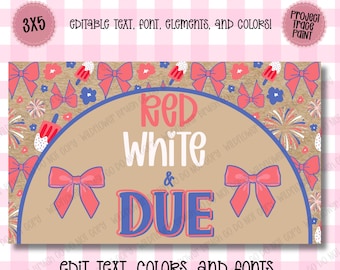 Red White and DUE Banner Border Templates: Editable Canva Design (Digital Download) 3x5 Banner Mock Up and Template Border Bundle