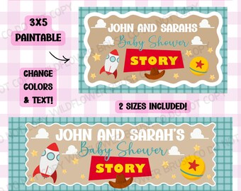 Toy Baby Shower Banner Template: Editable Canva Design (Digital Download) 3x5 paintable AND 2x6 printable
