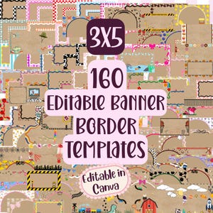 160 Banner Border Templates: Editable Canva Design (Digital Download) MEGA 3x5 Banner Mock Up and Template Border Bundle