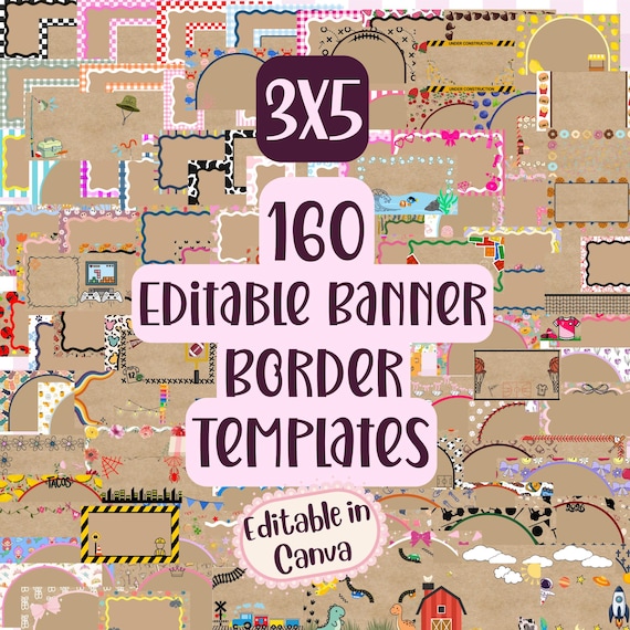 160 Banner Border Templates: Editable Canva Design (Digital Download) MEGA 3x5 Banner Mock Up and Template Border Bundle