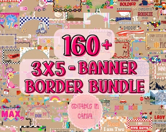 160+ Banner Border Vorlagen: Bearbeitbares Canva Design (Digitaler Download) MEGA 3x5 Banner MockUp und Template Border Bundle