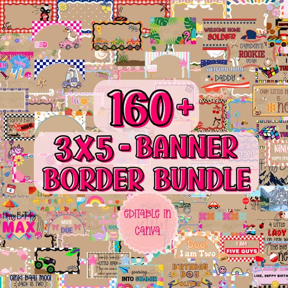 160+ Banner Border Templates: Editable Canva Design (Digital Download) MEGA 3x5 Banner Mock Up and Template Border Bundle