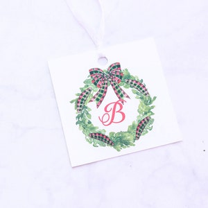 Wreath Monogram Gift Tags | Personalized Christmas Gift Tags | Custom Gift Tag Initial | Classic Holiday Tags