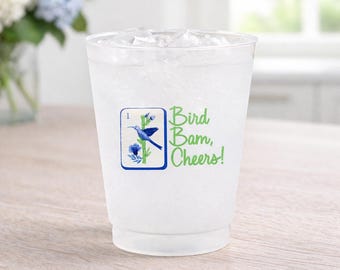 Mahjong Party Cups | Bird Bam Custom Mahjong Cups | Personalized Frosted Cups | Mahj Party Decor | Girls Night Mahjong Hostess Gifts