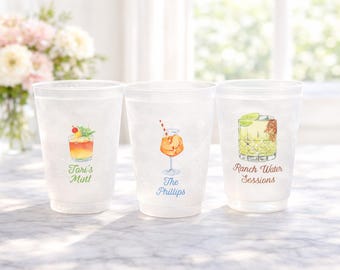 Personalized Frosted Party Cups with Cocktail Icons | Custom Stadium Cups for Bachelorette, Birthday, Wedding, Party | Frost Flex Cups