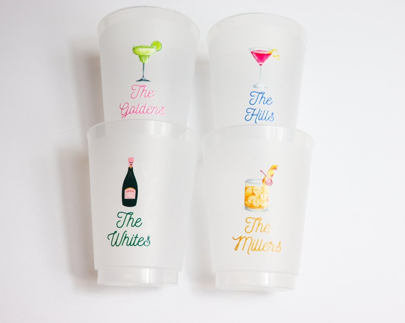 PERSONALIZED Cocktail Party Cups | Set of Frost Flex 16oz Cups | Engagement Gift | Hostess Gift | Summer Party Decor | Custom Party Cups