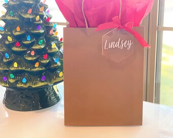 Personalized Acrylic Ornament, Custom Hexagon Gift Tag, Stocking Tag