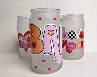 Babe Design Glass Cup with Mini Hearts | Iced Coffee Cup | Smoothie Cup | Hot Coffee Cup with Lid and hearts | Valentine Gift