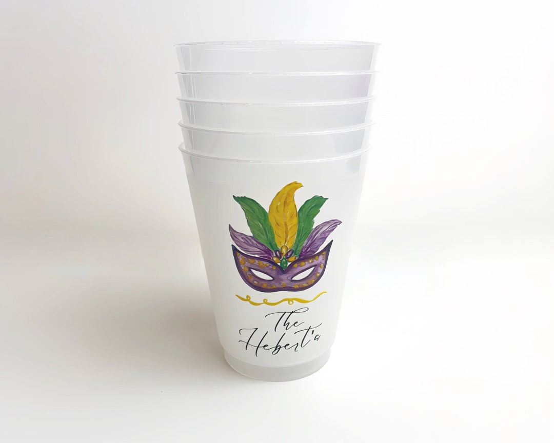 Mardi Gras Party Cups With Personalization and Mardi Gras Mask Custom