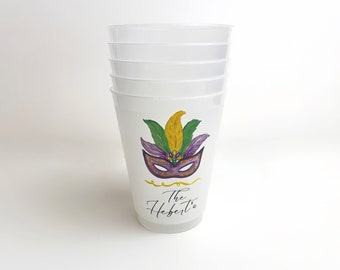 Mardi Gras Party Cups with Personalization and Mardi Gras Mask | Custom Party Cups | Mardi Gras Party Decor | Mascarade Party Cups