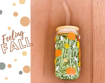 Fall Glass Tumbler | Pumpkin Spice Iced Coffee Cup, 16oz