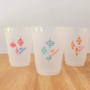 CUSTOM Holiday Party Cups | Set of Frosted 16oz Cups | Christmas Decor | Holiday Hostess Gift | Colorful Cocktail Cups | Custom Party Cups