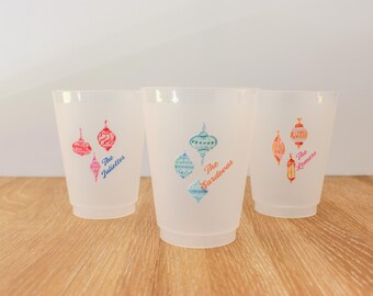 Personalized Holiday Party Cups | Frosted 16oz, Ornament Design