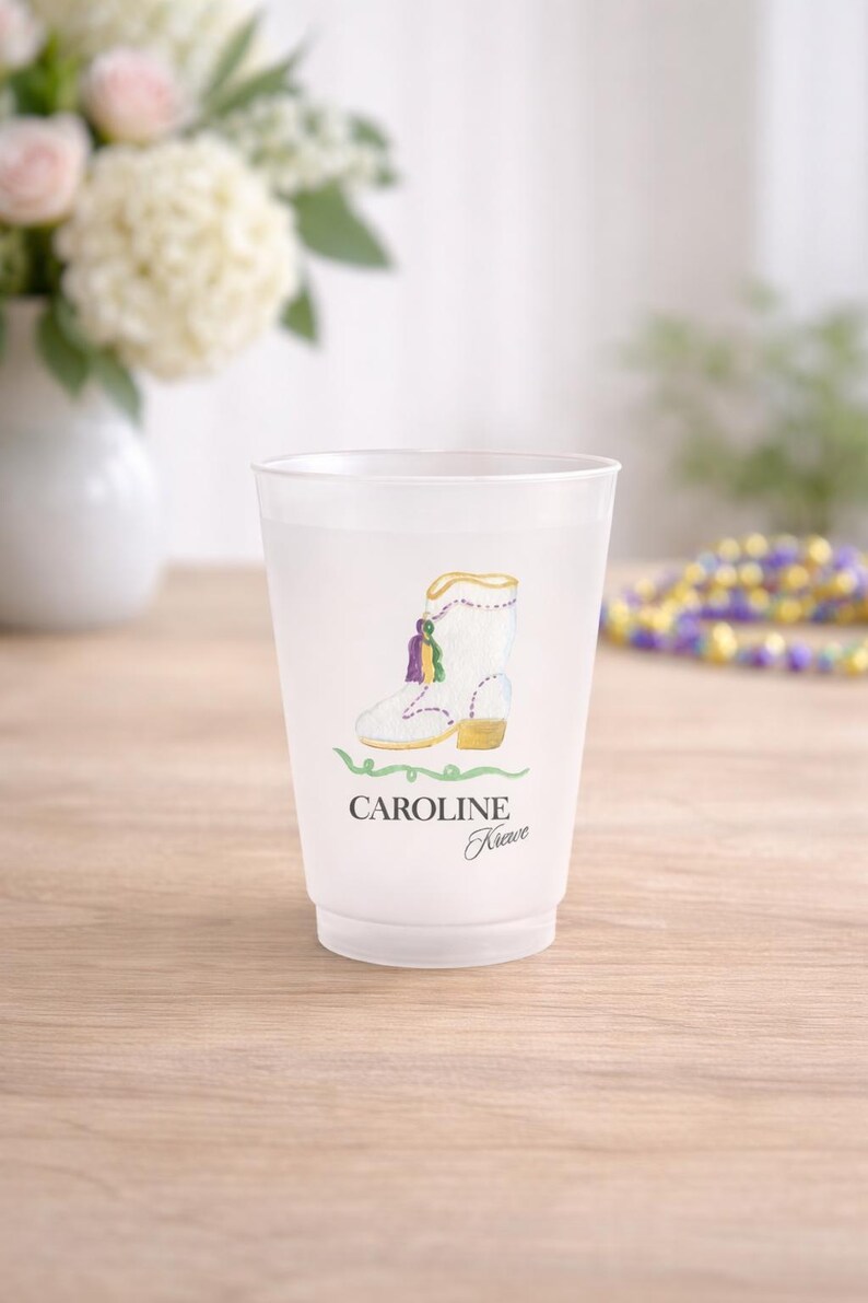 Mardi Gras Party Cups with Personalization and Mardi Gras Boot | Custom Party Cups | Mardi Gras Party Decor image 2