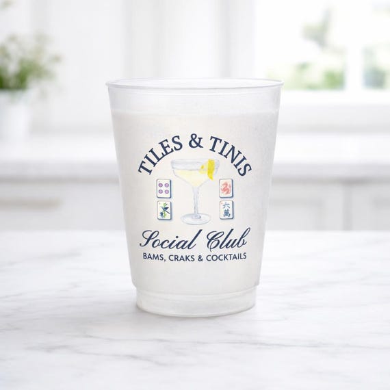 Personalized Mahjong Party Cups: Tiles & Tinis Social Club Cocktail Cups