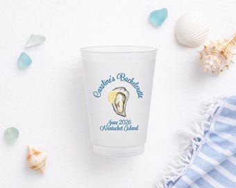 Coastal Oyster Cups Personalized Beach Party Cups Custom Frosted Cups Beach Bachelorette Cups Oyster Shell Cups Family Beach Trip Party Cups