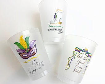 Mardi Gras Party Cups with Personalization and Mardi Gras Boot | Custom Party Cups | Mardi Gras Party Decor