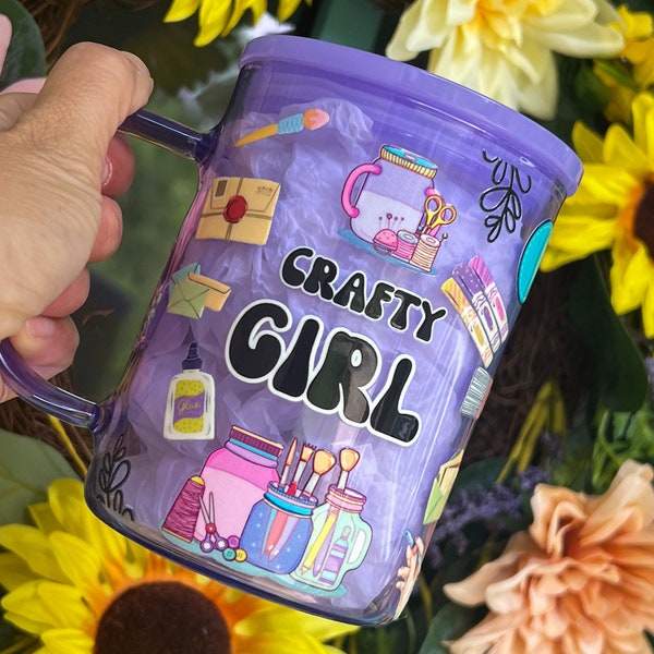 Crafty Girl 17 oz Purple Glass Mug