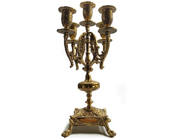 Candelabro vintage de bronce de cinco brazos Art Nouveau - Exquisita decoración de principios del siglo XX