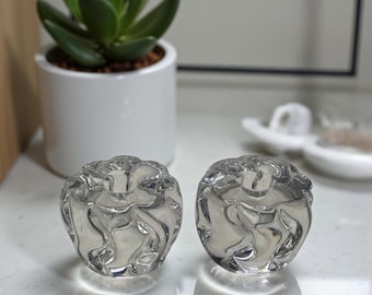 Vintage Daum France – Pair of Signed Crystal Candle Holders with Organic Swirl Design