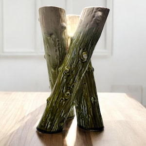 Vintage French Ceramic Vase - early 20th century. Tree Trunk Trio Design in Art Nouveau Style