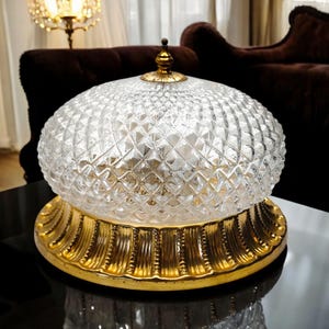 Vintage  Ceiling Lamp –Mid-20th Century - RZB -  Pressed Glass Dome with Gilded Brass Base.