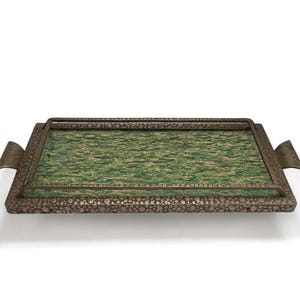 Mid-20th Century French Metal and Glass Tray – Textured Art Deco Design