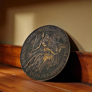 Vintage Bronze Medallion by Max Le Verrier –  Mid-20th Century — Seal of Thibaut de Champagne, 1271