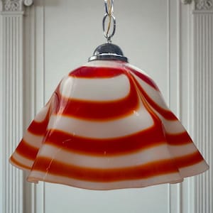 Vintage Murano Glass Pendant Lamp, Italy, 1960s–1970s – Red and White Swirl Design
