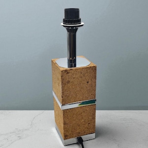 Vintage Modernist Table Lamp Base – Cork and Chrome Design — 1970s