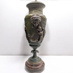 Vintage Neoclassical Regule Lamp with Putti and Bacchic Reliefs – Marble Base - 1920&#39;s