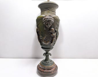 Vintage Neoclassical Regule Lamp with Putti and Bacchic Reliefs – Marble Base - 1920's