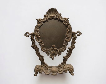 Vintage Standing Mirror - brass - with Varied Motifs - Mid 20th Century Décor