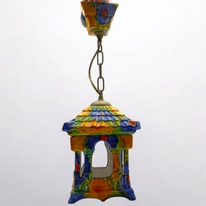 Hand-Painted Lantern Chandelier with Floral Motif (1980s-1990s)