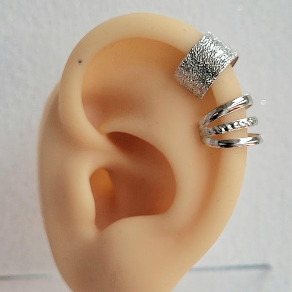 Stainless Steel Clip On Ear Cuff Set: No Piercing Cartilage Ear Wrap