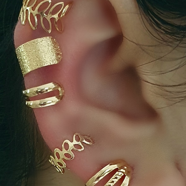 Silver/ Gold 5 pcs Set Ear Cuff Earrings Cartilage Ear Wrap Ear Climber Ring Clip on Helix Cuff No Piercing Earrings Studs