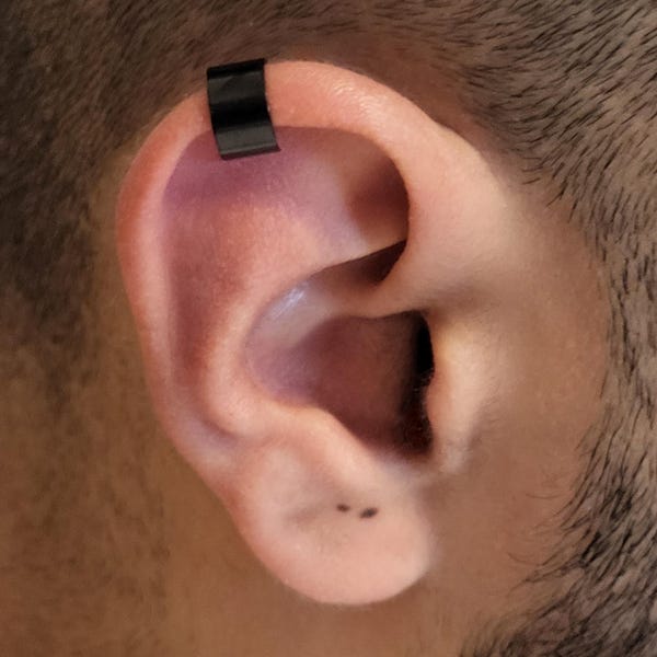 Black Stainless Steel Ear Cuff: No Piercing Helix Cartilage Clip-On