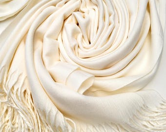 Ivory Cream Super Soft Cashmere Wedding Pashmina Shawl Wrap With tassels Bridal Shawl Elegant Headscarf Stole Hijab