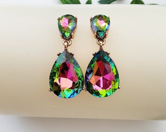 Ladies Multicoloured Teardrop Rhinestone Drop Dangle Fashion Earrings Mother's day Birthday Party Anniversary Gift for her